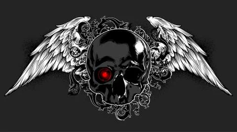 Skull decorated with wings Stock Illustration