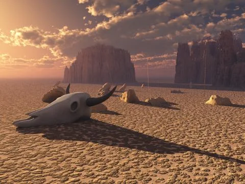 Skull in desert Stock Illustration
