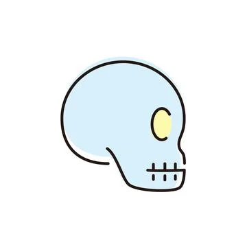 Skull design in simple style with light blue color and black outline showing a Stock Illustration