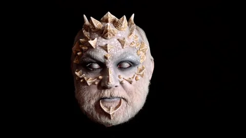 Skull Devil. Halloween satan with beard. Man devil on black background. Hell Stock Footage 142168190