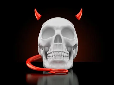 Skull with devil horns and tail 스톡 일러스트