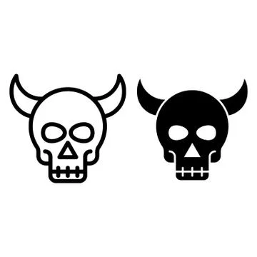 Skull of devil line and glyph icon. Skull with the horns web vector illustration Stock Illustration