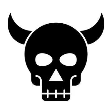Skull of devil solid icon. Skull with the horns web vector illustration isolated Stock Illustration