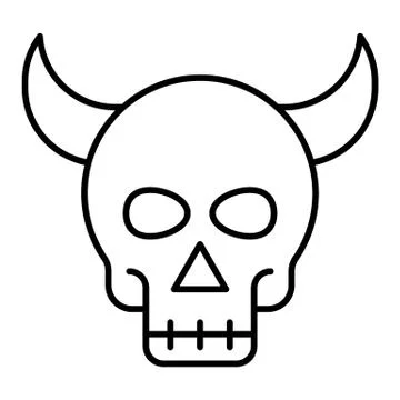 Skull of devil thin line icon. Skull with the horns web vector illustration Stock Illustration