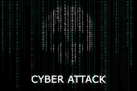 Skull on digital binary code background. Cyber attack prevention concept Stockfoto's