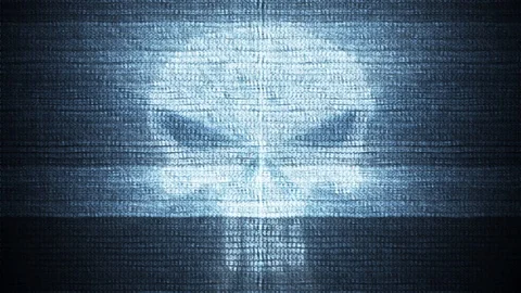 Skull Display Malfunction Glitch Noise Grain version 02 Stock Footage 90472368