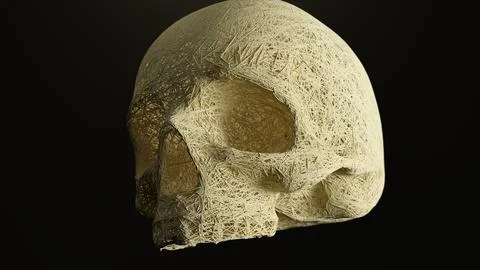 Skull dissolving imagery. Crumbling skull formed from grains against dark Stock Illustration