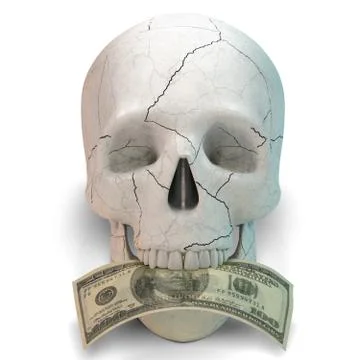 Skull with dollar in mouth Stock Illustration