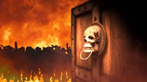 Skull Door Opening to Hell 4K Loop Stock Footage 101603367