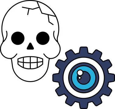 A skull is drawn with a gear in the background Stock Illustration