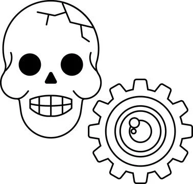 A skull is drawn with a gear in the background Stock Illustration