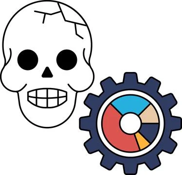 A skull is drawn with a gear in the background Stock Illustration