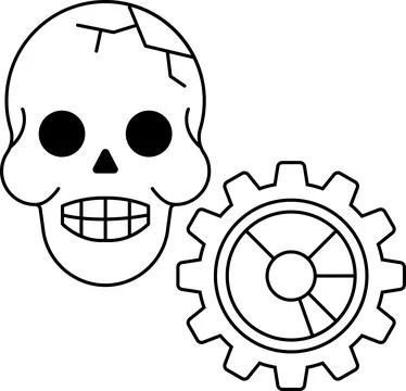 A skull is drawn with a gear in the background Stock Illustration