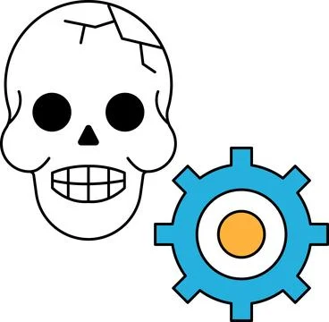 A skull is drawn with a gear in the background Stock Illustration