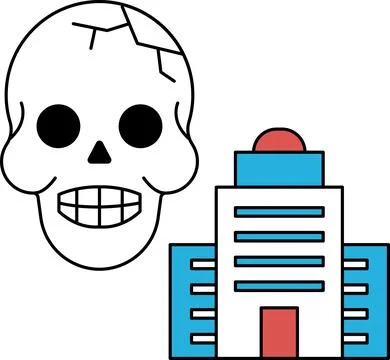 A skull is drawn next to a building Ilustración de archivo