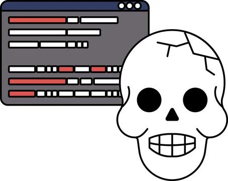 A skull is drawn next to a computer screen with a black and white background 스톡 일러스트
