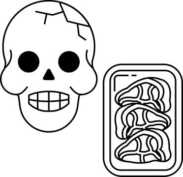 A skull is drawn next to a container of meat Illustrazione stock
