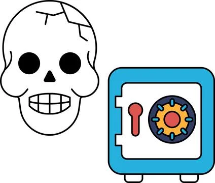 A skull is drawn next to a safe Illustrazione stock
