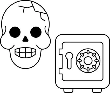 A skull is drawn next to a safe Stock Illustration