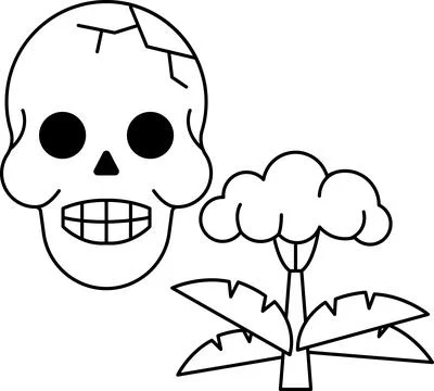 A skull is drawn with a smile on its face and a tree is drawn in the backgrou Stock Illustration