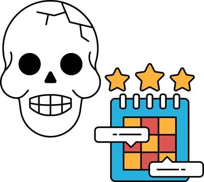 A skull is drawn with a star above it and a calendar below it Stock Illustration