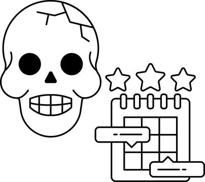A skull is drawn with a star above it and a calendar below it Stock Illustration