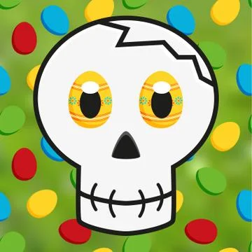 Skull with easter eggs instead of eyes on Easter background Stock Illustration