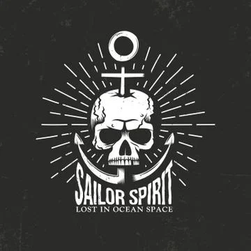 Skull emblem with anchor Illustrazione stock