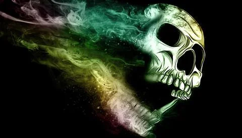 Skull emerging from a cloud of smoke high contrast image Stock Illustration