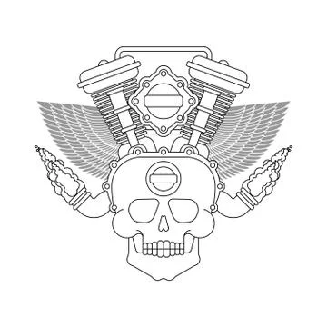 Skull engine isolated. Skeleton head motor. turbines Illustrazione stock