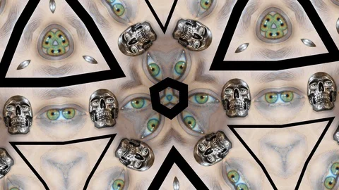 Skull Eyeballs Kaleidoscopic Mandala Loop Stock Footage 123344074
