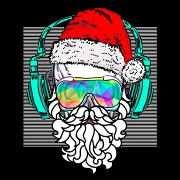 Skull with false beard and santa claus hat. Poster for the New Year's party. Stock Illustration