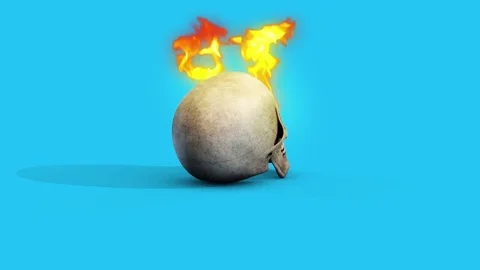 Skull Fire Blue Screen Back 3D Rendering Animation Horror Stock Footage 80658511
