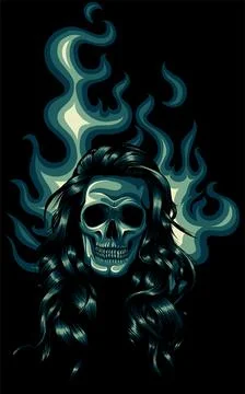 Skull on Fire with Flames on black background Vector Illustration Stock Illustration