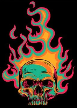 Skull on Fire with Flames on black background Vector Illustration Stock-Illustration