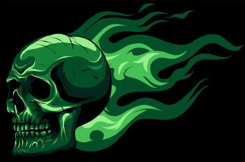 Skull on Fire with Flames on black background Vector Illustration Illustrazione stock