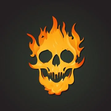 Skull on Fire With Flames on a Dark Background Illustrazione stock
