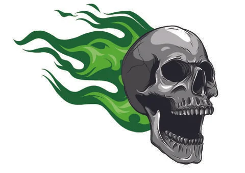 Skull on Fire with Flames Illustration in white background Illustrazione stock