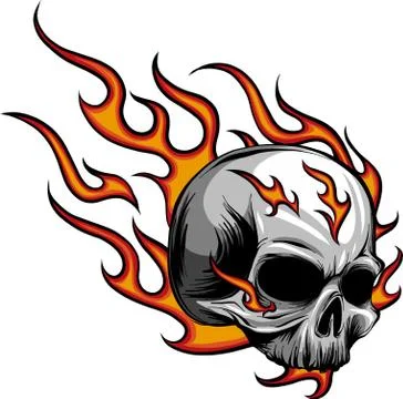 Skull on Fire with Flames Vector Illustration Illustrazione stock