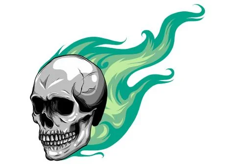 Skull on Fire with Flames Vector Illustration Illustrazione stock