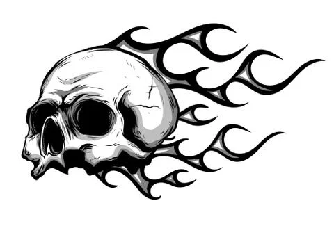 Skull on Fire with Flames Vector Illustration Stock Illustration
