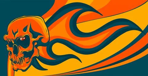 Skull on Fire with Flames vector Illustration Stock Illustration