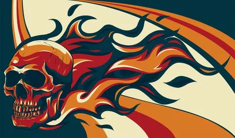 Skull on Fire with Flames Vector Illustration Stock-Illustration