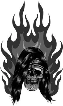 Skull on Fire with Flames Vector Illustration Stock Illustration
