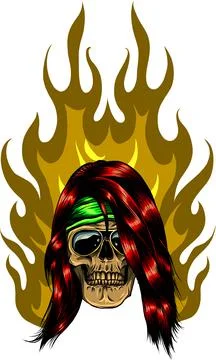 Skull on Fire with Flames Vector Illustration Stock Illustration