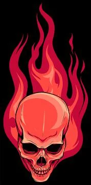 Skull on Fire with Flames Vector Illustration 스톡 일러스트