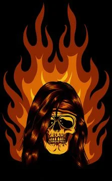 Skull on Fire with Flames Vector Illustration Stock Illustration