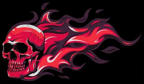 Skull on Fire with Flames Vector Illustration 스톡 일러스트