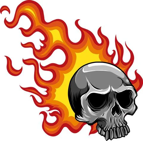 Skull on Fire with Flames Vector Illustration Stock Illustration