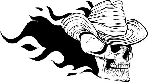 Skull on Fire with Flames Vector Illustration. black and white fire skull 스톡 일러스트